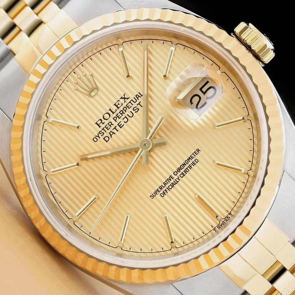 ROLEX MENS DATEJUST 16233 CHAMPAGNE DIAL 18K 2-TONE WATCH BOX